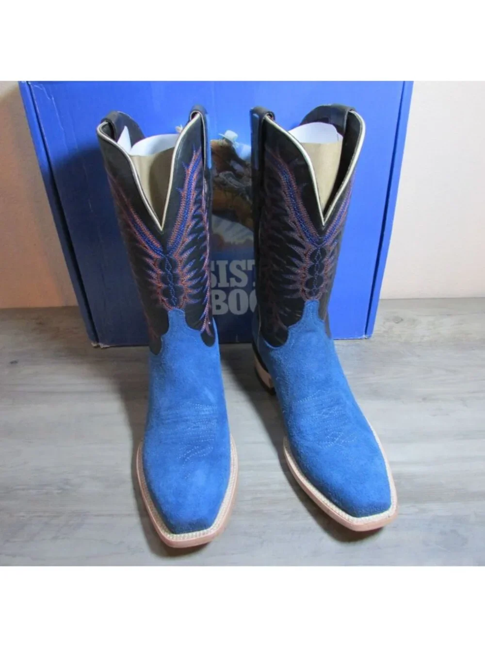 Resistol Men's 10.5 Navy Rough out Western Cowboy Boots JH139RS